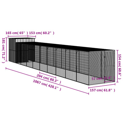 Chicken Cage with Run Anthracite 165x1067x181 cm Galvanised Steel