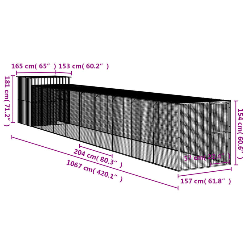 Chicken Cage with Run Anthracite 165x1067x181 cm Galvanised Steel