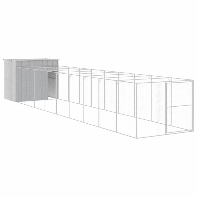 Dog House with Run Light Grey 214x1069x181 cm Galvanised Steel