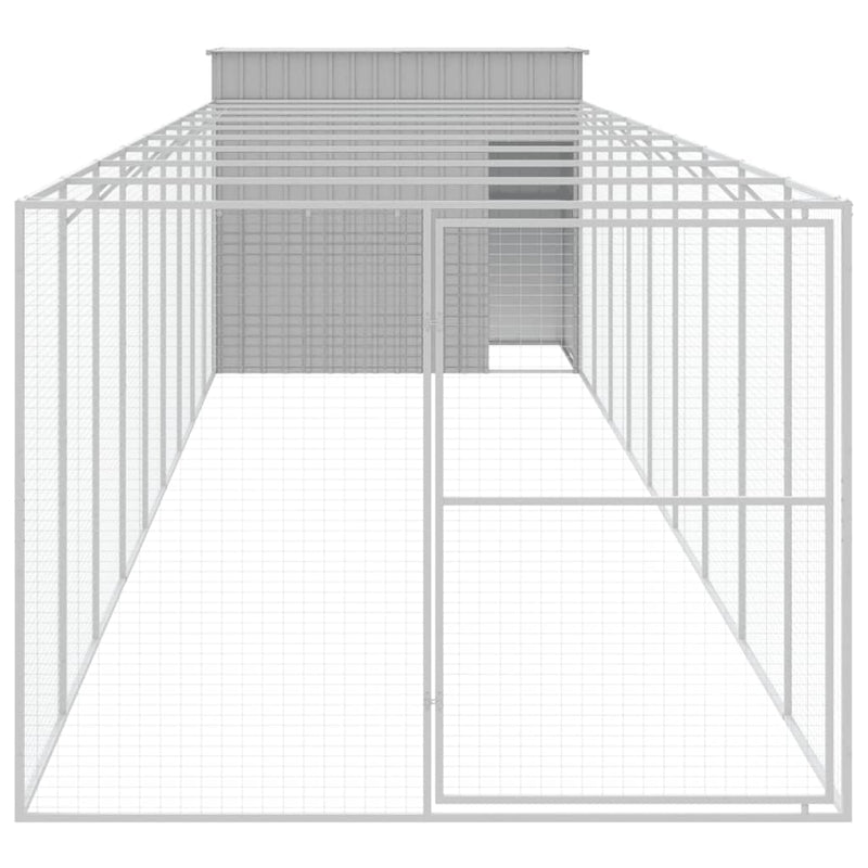 Dog House with Run Light Grey 214x1069x181 cm Galvanised Steel