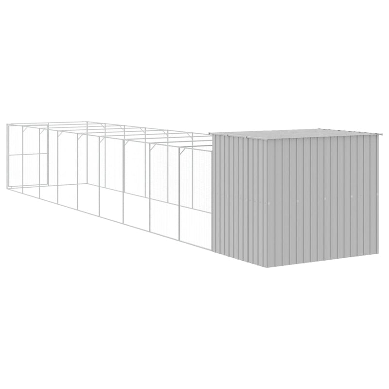 Dog House with Run Light Grey 214x1069x181 cm Galvanised Steel