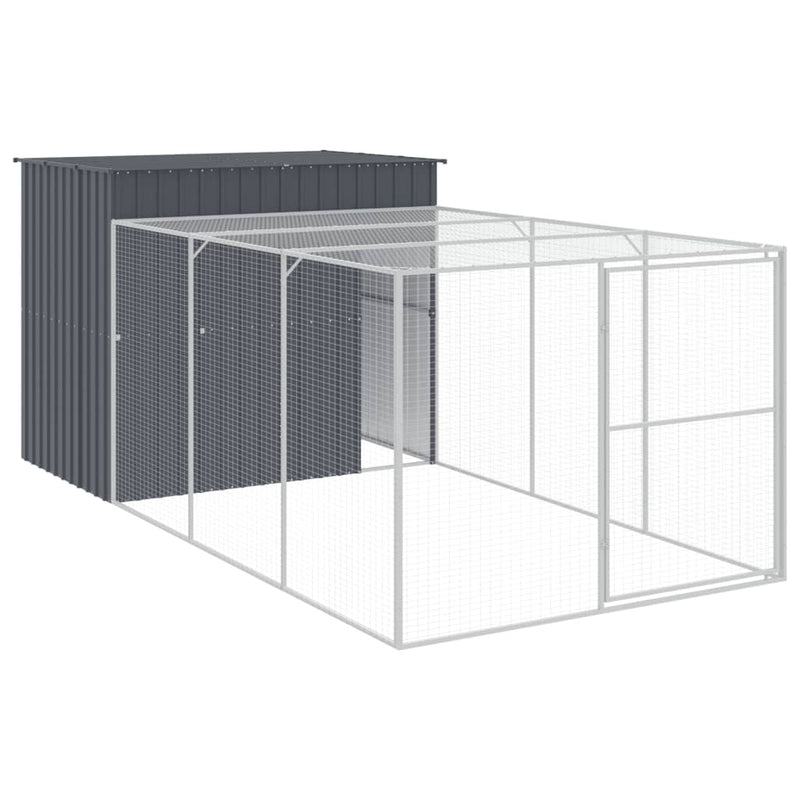 Dog House with Run Anthracite 214x457x181 cm Galvanised Steel