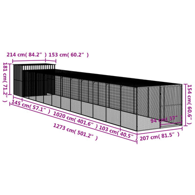 Dog House with Run Anthracite 214x1273x181 cm Galvanised Steel