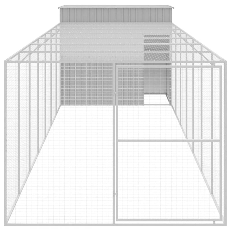 Dog House with Run Light Grey 214x865x181 cm Galvanised Steel