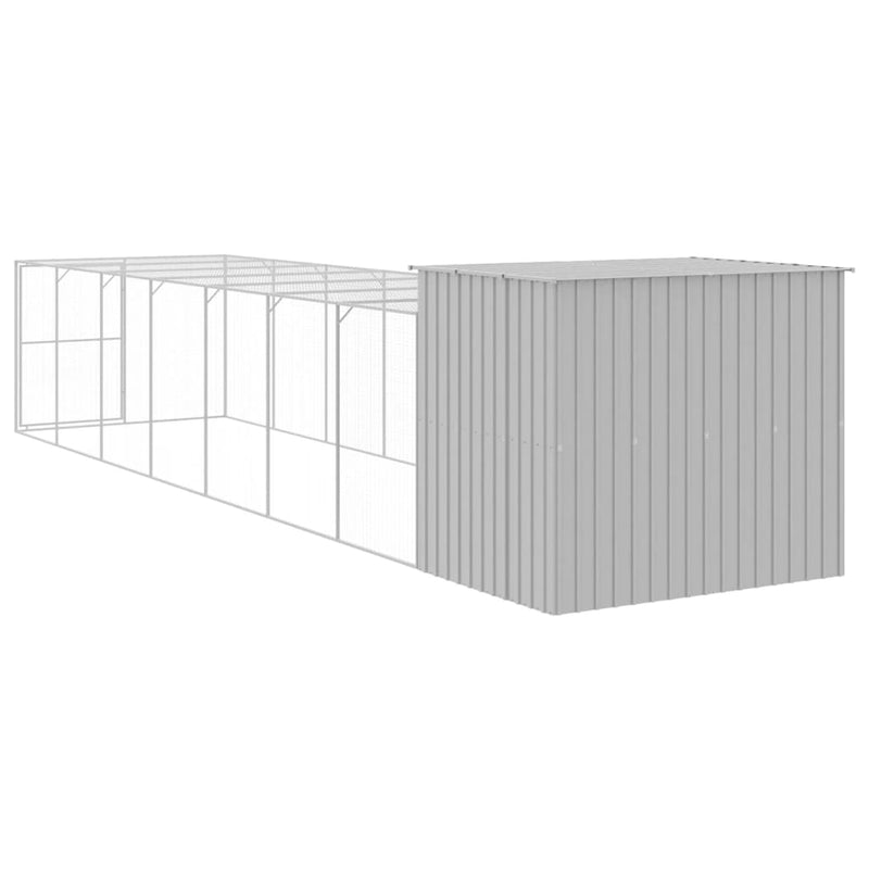 Dog House with Run Light Grey 214x865x181 cm Galvanised Steel