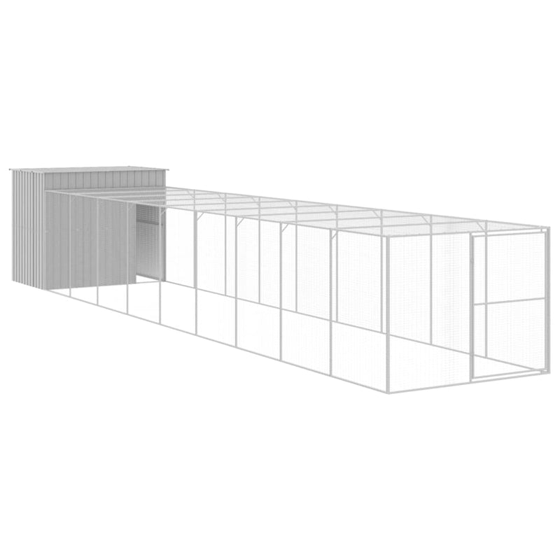 Dog House with Run Light Grey 214x1069x181 cm Galvanised Steel