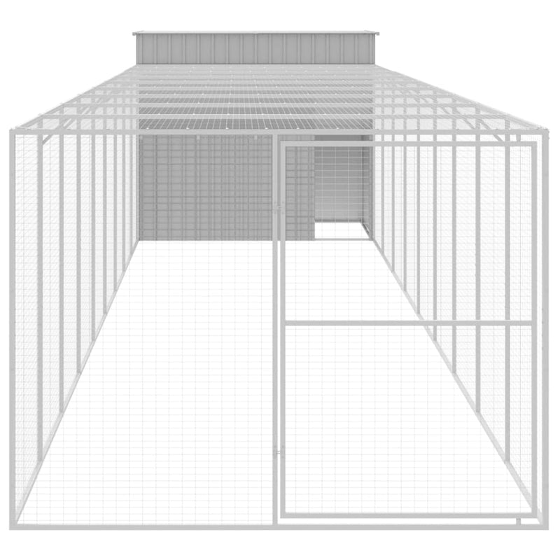 Dog House with Run Light Grey 214x1069x181 cm Galvanised Steel