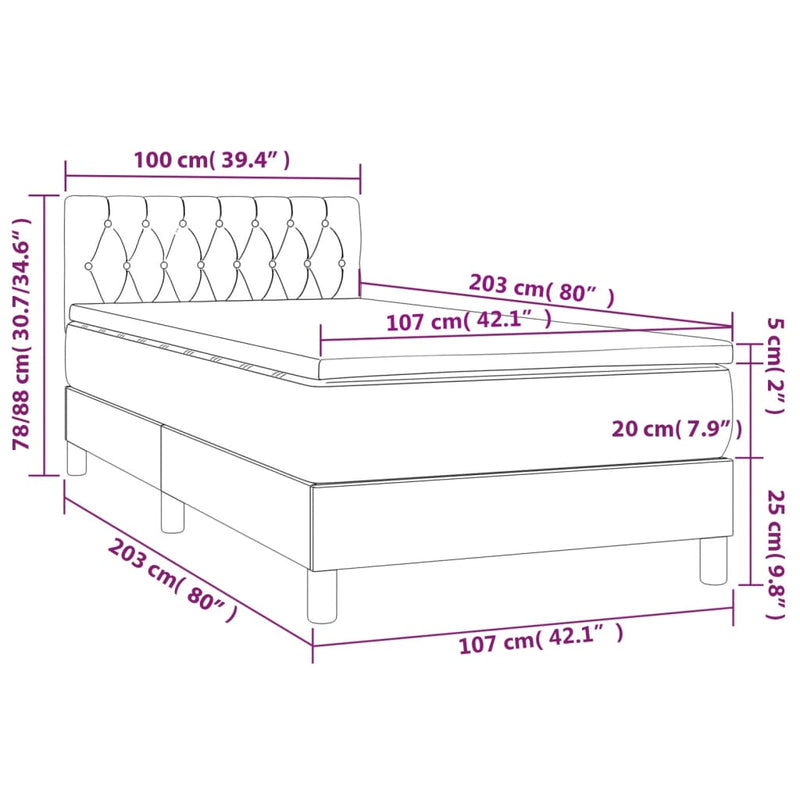 Box Spring Bed with Mattress Dark Grey 100x200 cm Fabric