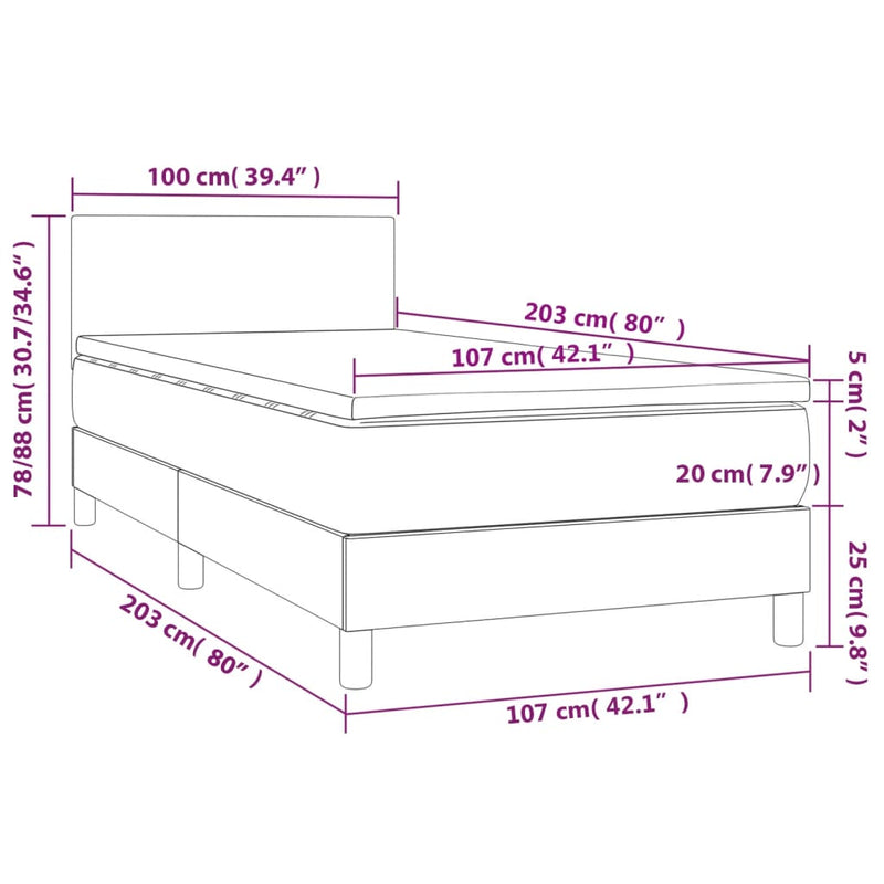 Box Spring Bed with Mattress&LED Dark Grey 100x200cm Fabric