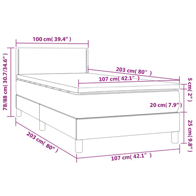 Box Spring Bed with Mattress&LED Dark Grey 100x200cm Fabric