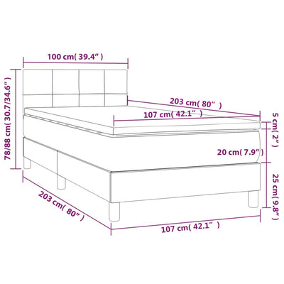 Box Spring Bed with Mattress&LED Dark Grey 100x200cm Fabric