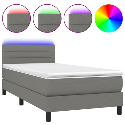 Box Spring Bed with Mattress&LED Dark Grey 100x200cm Fabric