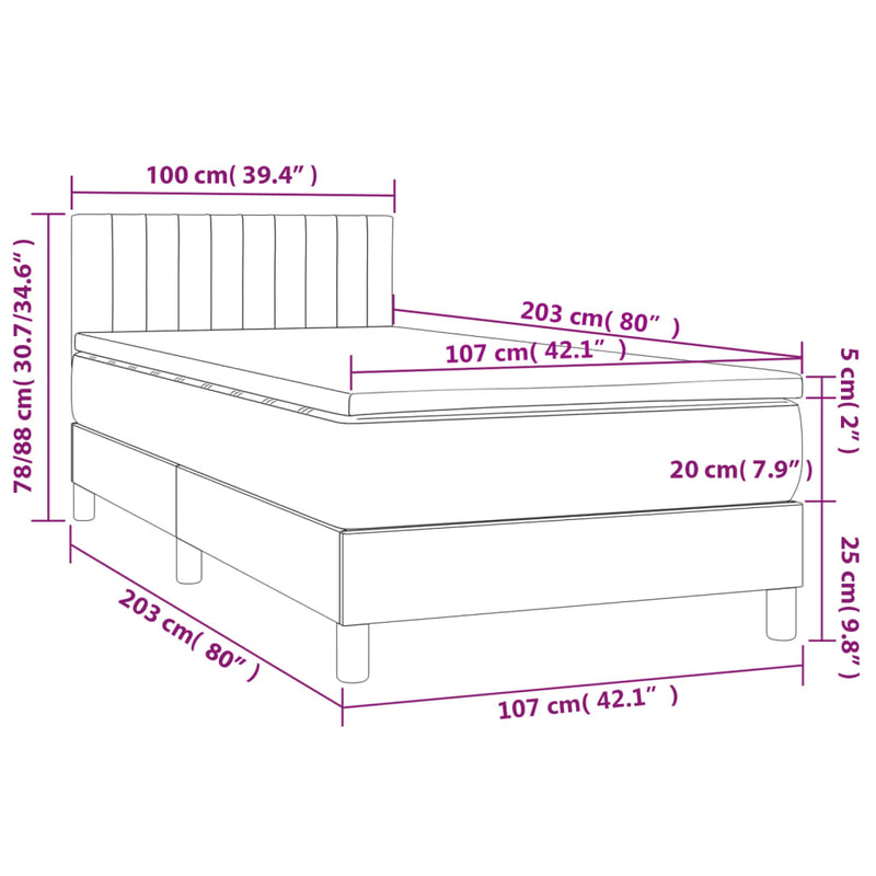 Box Spring Bed with Mattress&LED Dark Grey 100x200cm Fabric