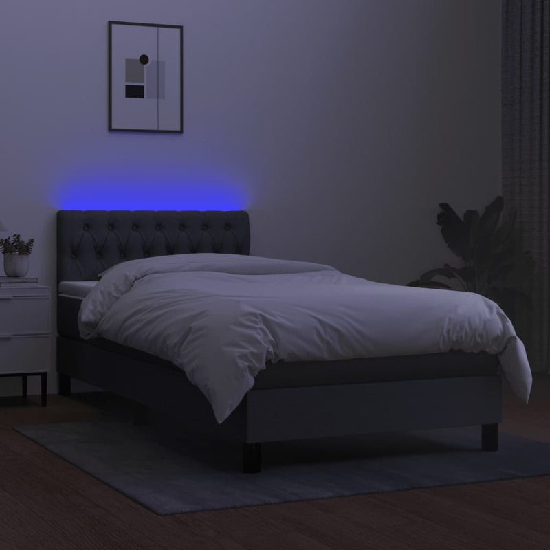 Box Spring Bed with Mattress&LED Dark Grey 100x200cm Fabric