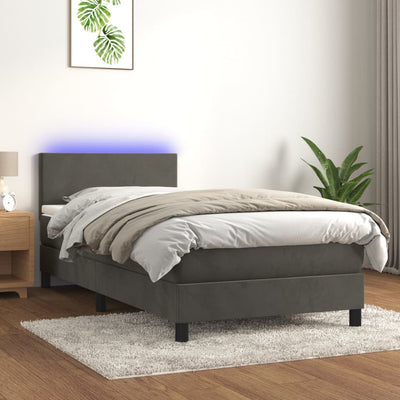 Box Spring Bed with Mattress&LED Dark Grey 100x200cm Velvet