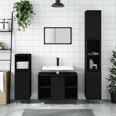 3 Piece Bathroom Furniture Set Black Engineered Wood