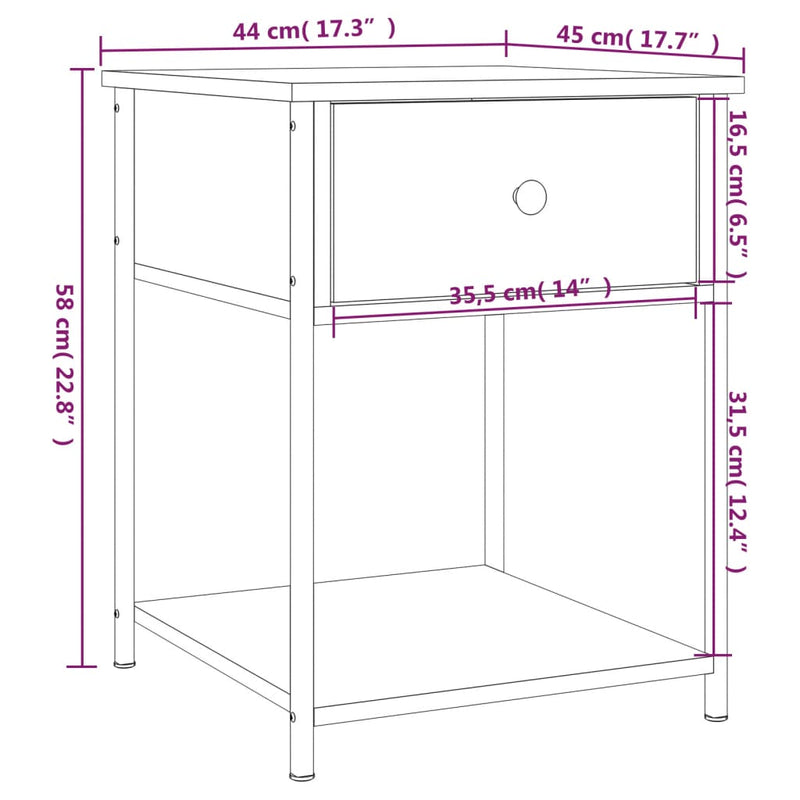 Bedside Table Brown Oak 44x45x58 cm Engineered Wood