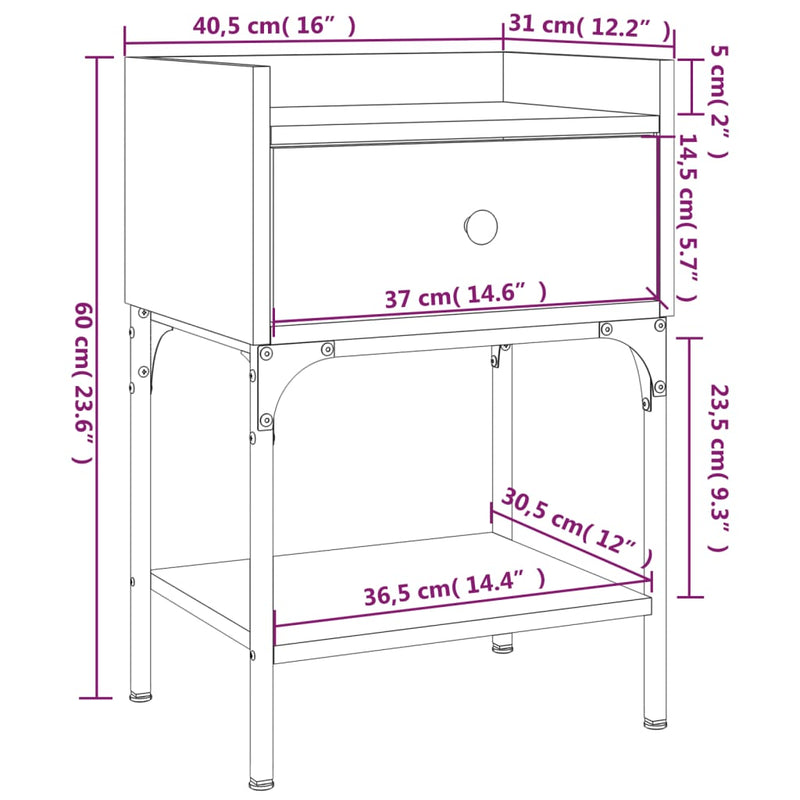 Bedside Table Black 40.5x31x60 cm Engineered Wood