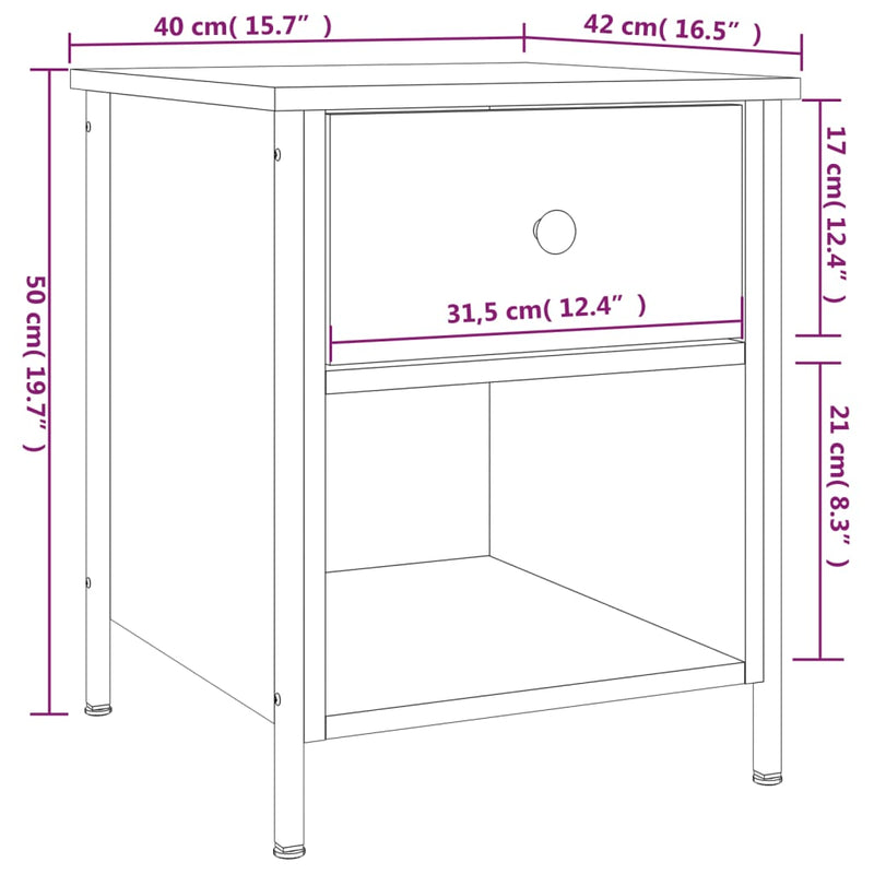 Bedside Cabinet Black 40x42x50 cm Engineered Wood