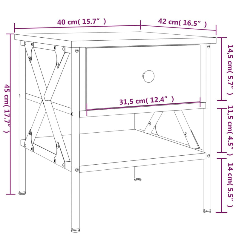 Bedside Table Grey Sonoma 40x42x45 cm Engineered Wood