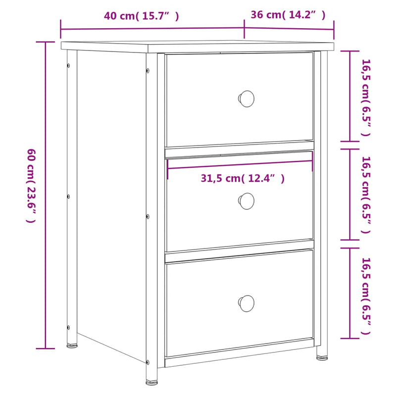 Bedside Cabinet Black 40x36x60 cm Engineered Wood