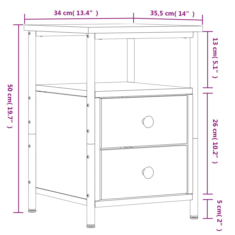 Bedside Cabinet Smoked Oak 34x35.5x50 cm Engineered Wood