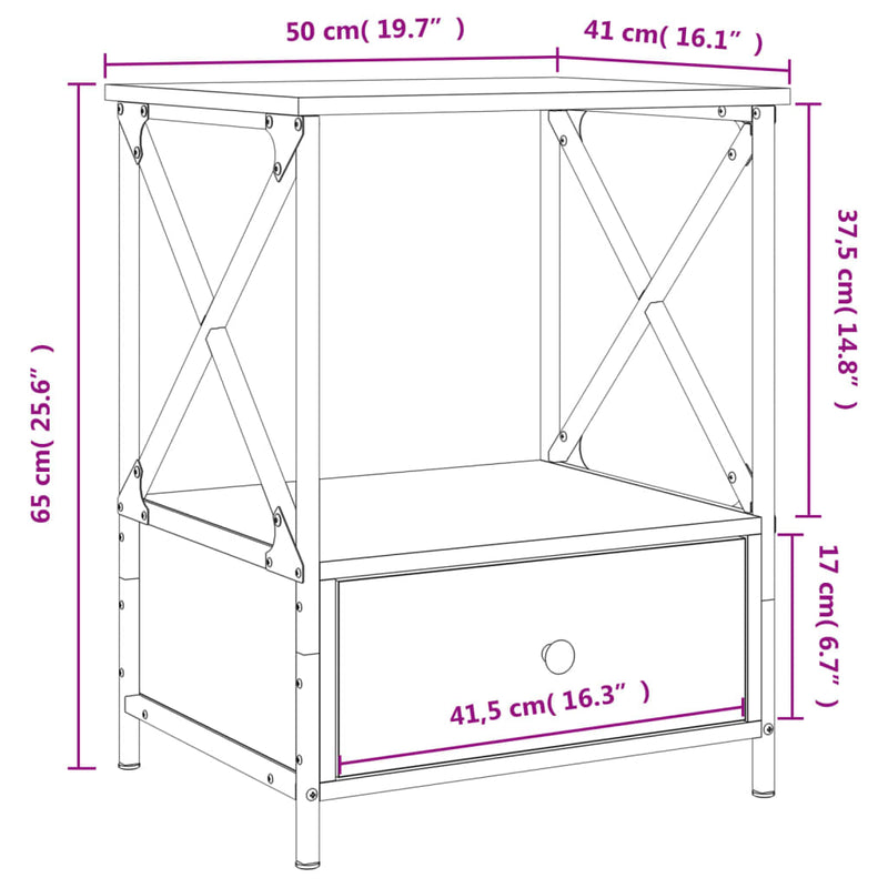 Bedside Table Grey Sonoma 50x41x65 cm Engineered Wood