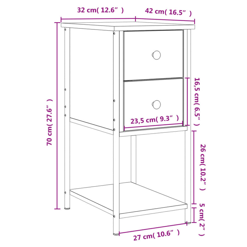 Bedside Cabinet Smoked Oak 32x42x70 cm Engineered Wood