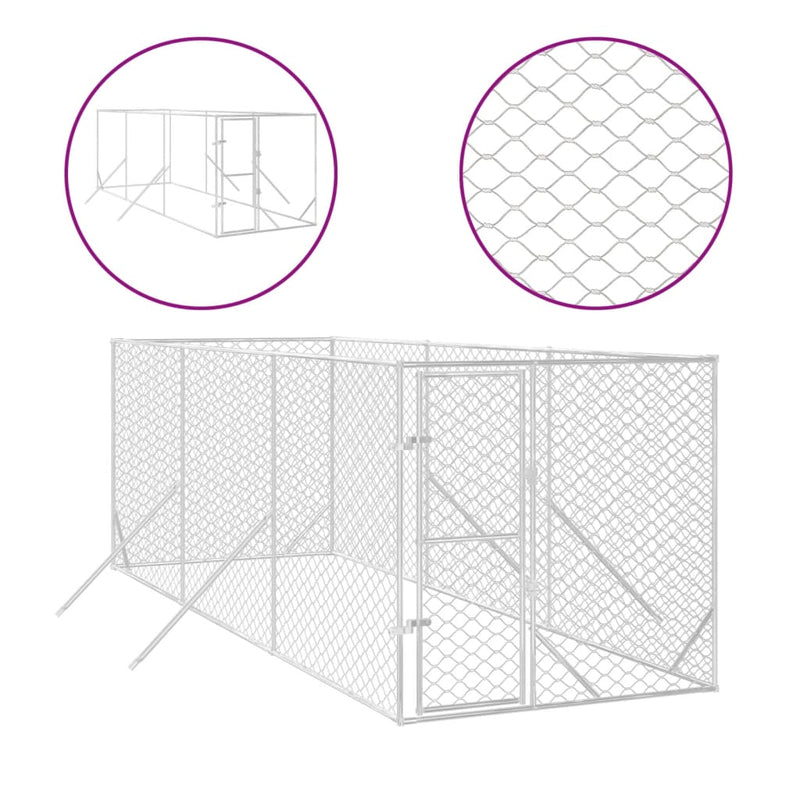 Outdoor Dog Kennel Silver 2x6x2 m Galvanised Steel