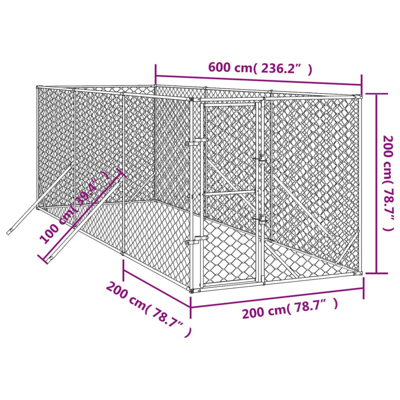 Outdoor Dog Kennel Silver 2x6x2 m Galvanised Steel