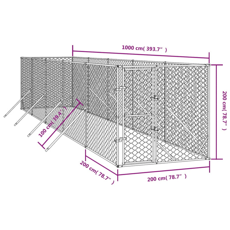 Outdoor Dog Kennel Silver 2x10x2 m Galvanised Steel