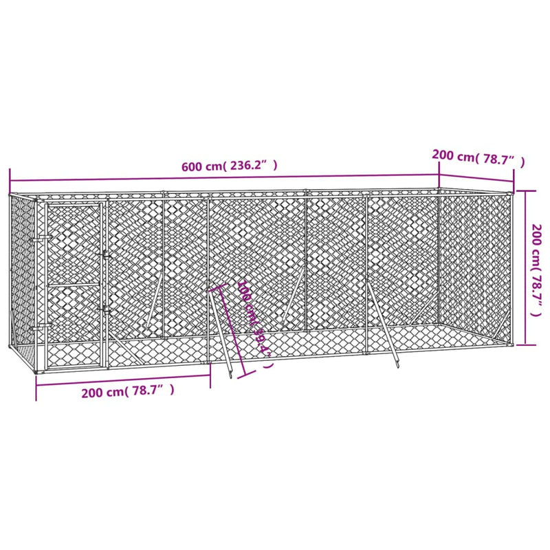 Outdoor Dog Kennel Silver 6x2x2 m Galvanised Steel