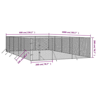 Outdoor Dog Kennel Silver 6x10x2 m Galvanised Steel