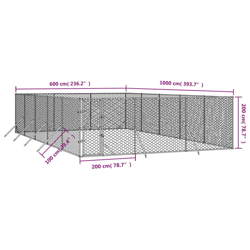 Outdoor Dog Kennel Silver 6x10x2 m Galvanised Steel