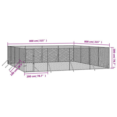 Outdoor Dog Kennel Silver 8x8x2 m Galvanised Steel