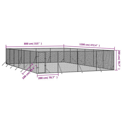 Outdoor Dog Kennel Silver 8x12x2 m Galvanised Steel