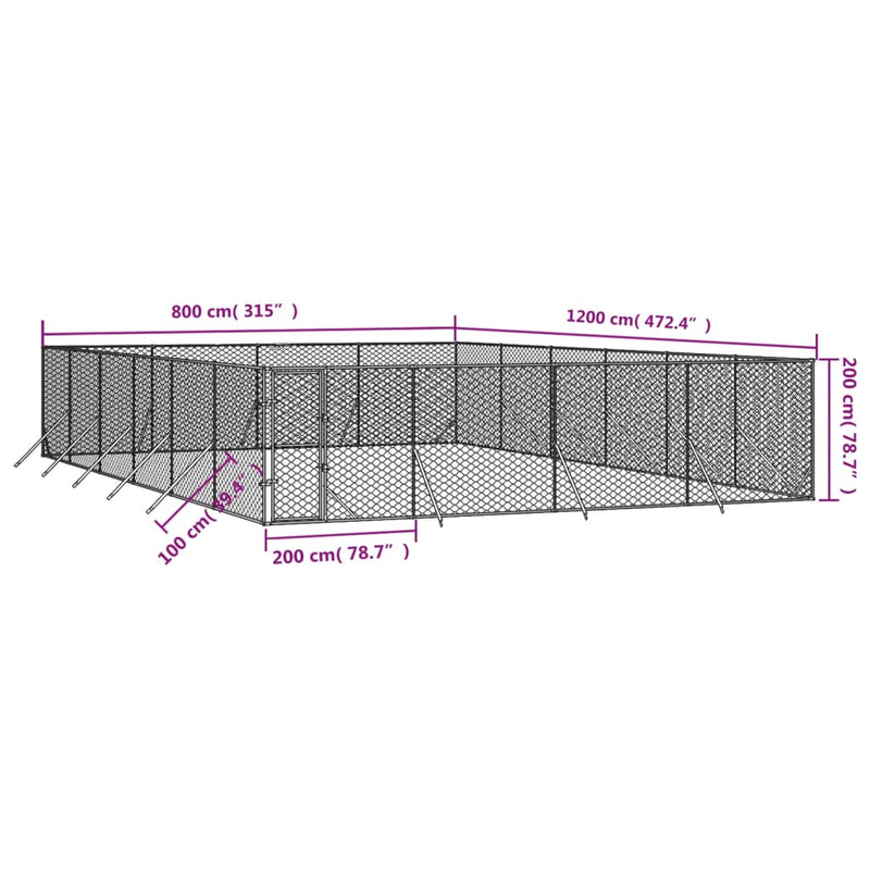 Outdoor Dog Kennel Silver 8x12x2 m Galvanised Steel