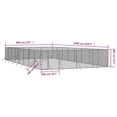 Outdoor Dog Kennel Silver 8x16x2 m Galvanised Steel