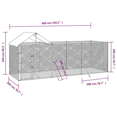 Outdoor Dog Kennel with Roof Silver 6x2x2.5 m Galvanised Steel