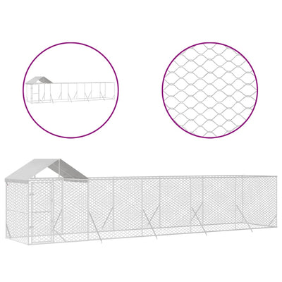 Outdoor Dog Kennel with Roof Silver 10x2x2.5 m Galvanised Steel