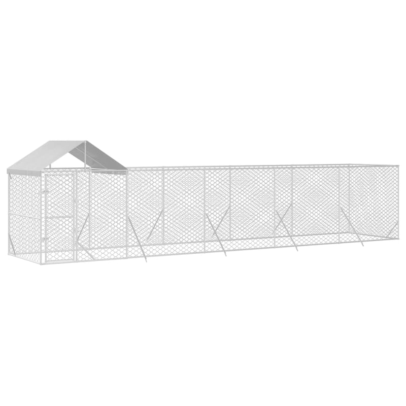 Outdoor Dog Kennel with Roof Silver 10x2x2.5 m Galvanised Steel