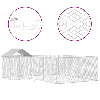 Outdoor Dog Kennel with Roof Silver 6x6x2.5 m Galvanised Steel