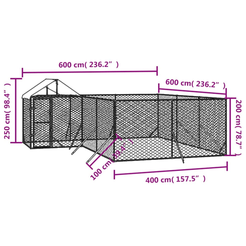 Outdoor Dog Kennel with Roof Silver 6x6x2.5 m Galvanised Steel