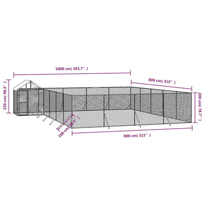 Outdoor Dog Kennel with Roof Silver 10x8x2.5 m Galvanised Steel