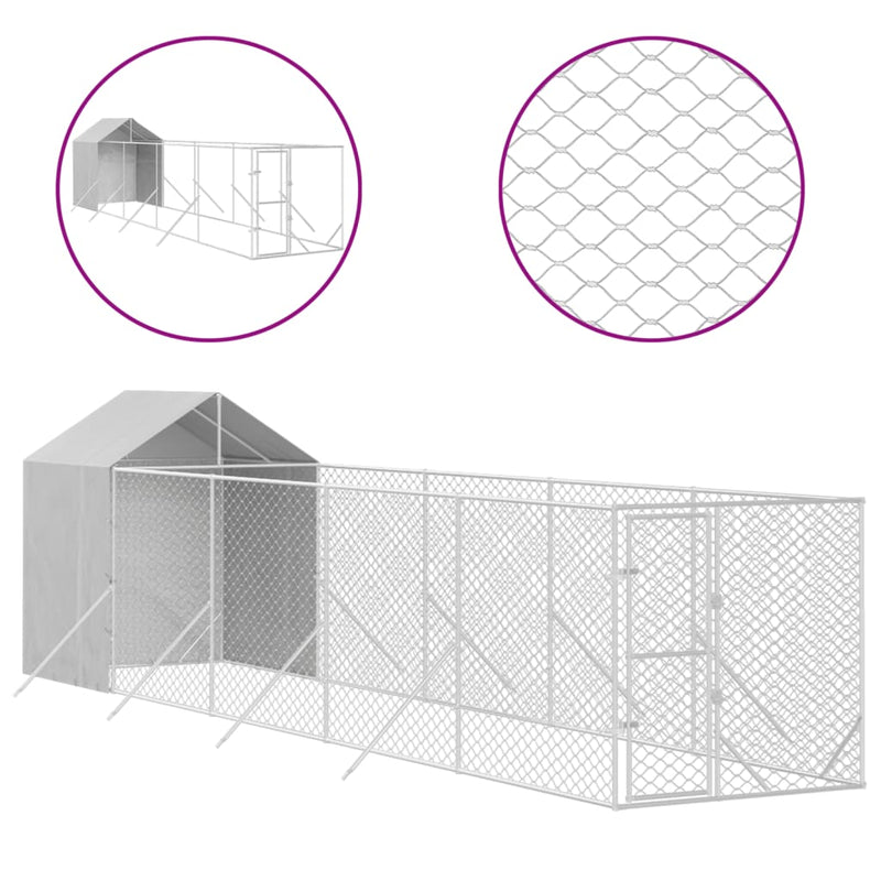 Outdoor Dog Kennel with Roof Silver 2x10x2.5 m Galvanised Steel