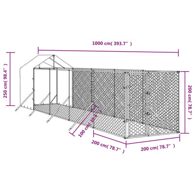 Outdoor Dog Kennel with Roof Silver 2x10x2.5 m Galvanised Steel