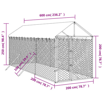 Outdoor Dog Kennel with Roof Silver 2x6x2.5 m Galvanised Steel