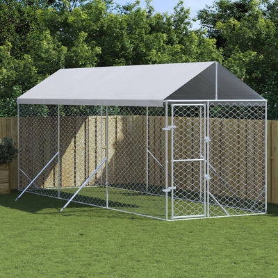 Outdoor Dog Kennel with Roof Silver 2x6x2.5 m Galvanised Steel