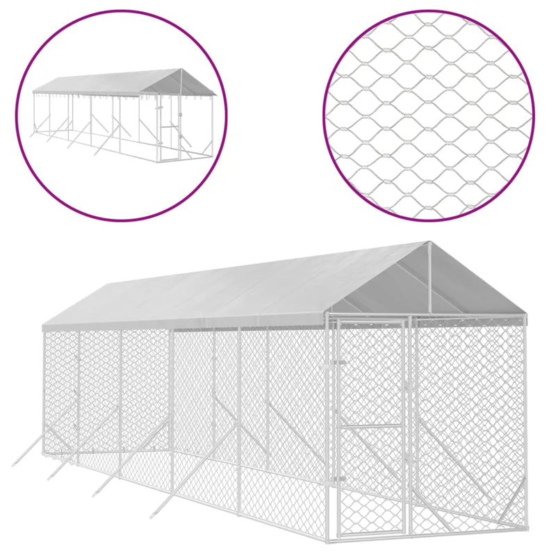 Outdoor Dog Kennel with Roof Silver 2x10x2.5 m Galvanised Steel