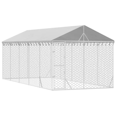 Outdoor Dog Kennel with Roof Silver 3x7.5x2.5 m Galvanised Steel